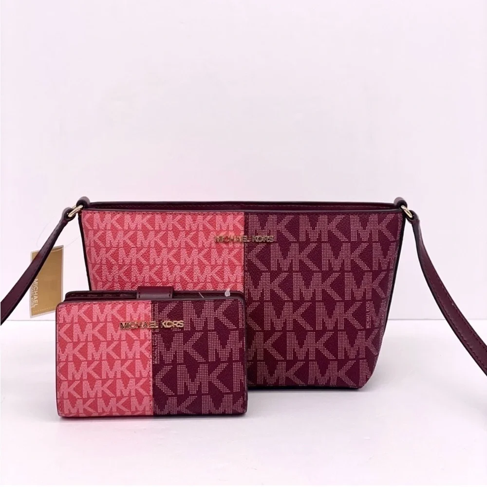Michael Kors Jet Set Small Two-Tone Logo Crossbody Bag and Wallet Set